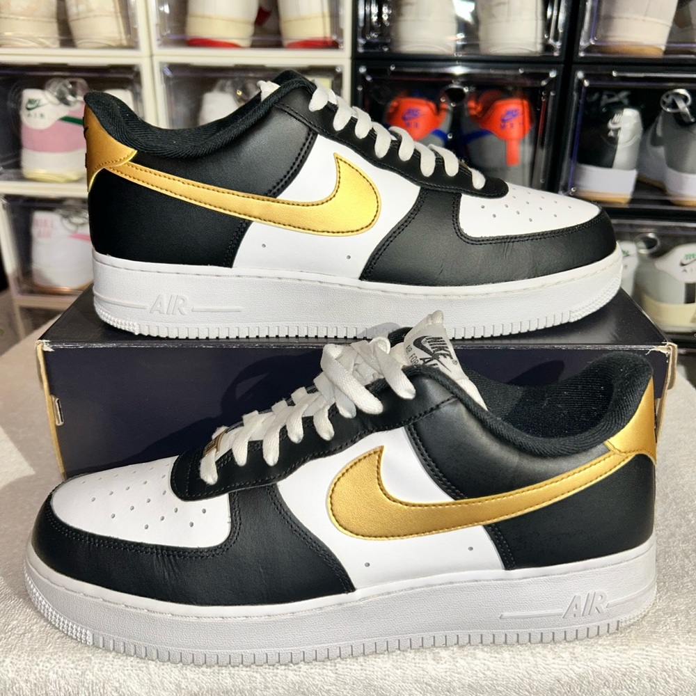 Nike Air Force 1 '07 Black, White, and Metallic Gold BV6068-001.  No Box